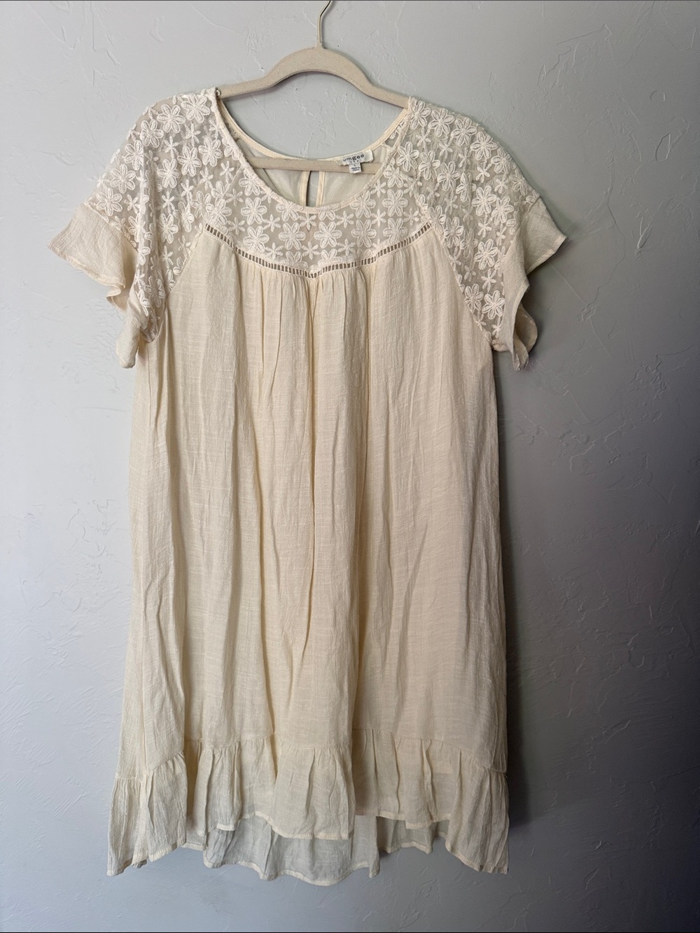 Umgee Cream Embroidered Lace Yoke Mini Dress